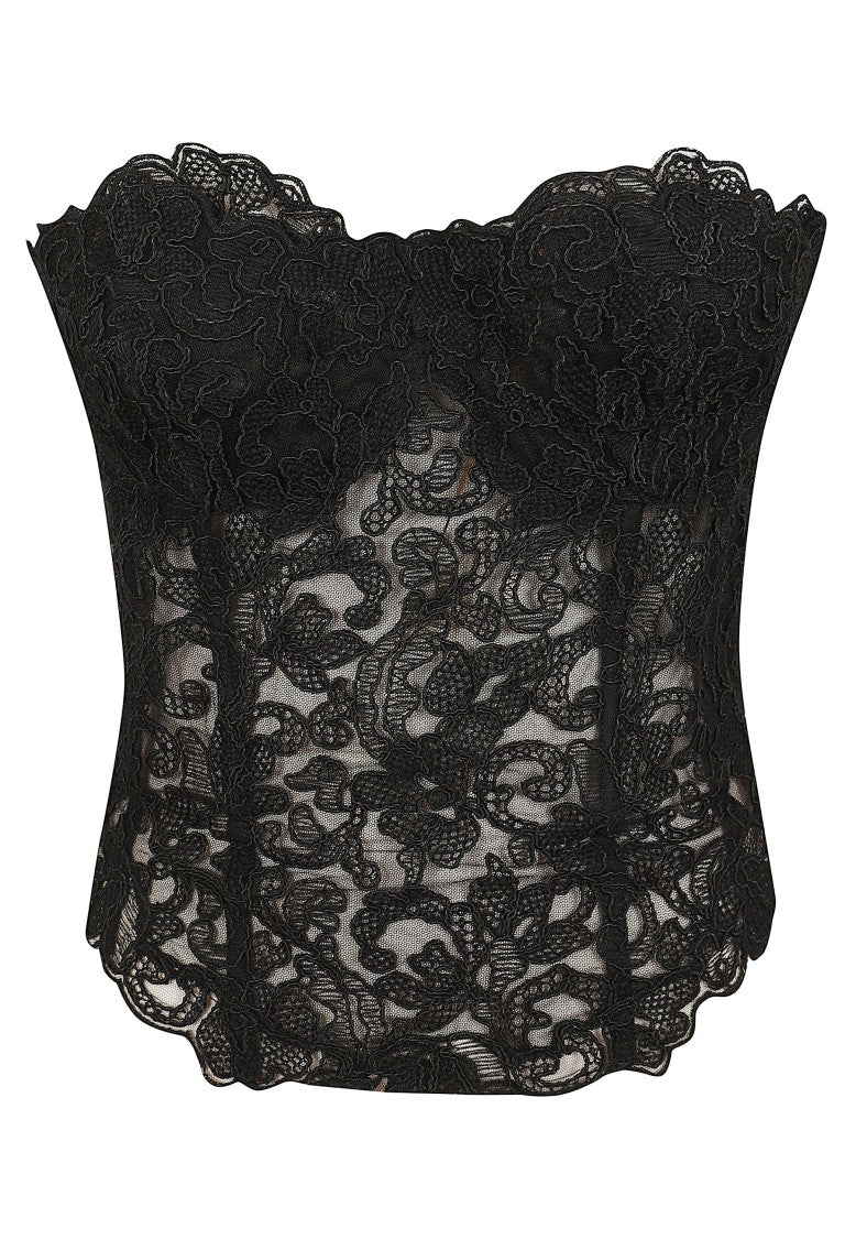 Ermanno Scervino Black Semi-Transparent Floral Lace Top