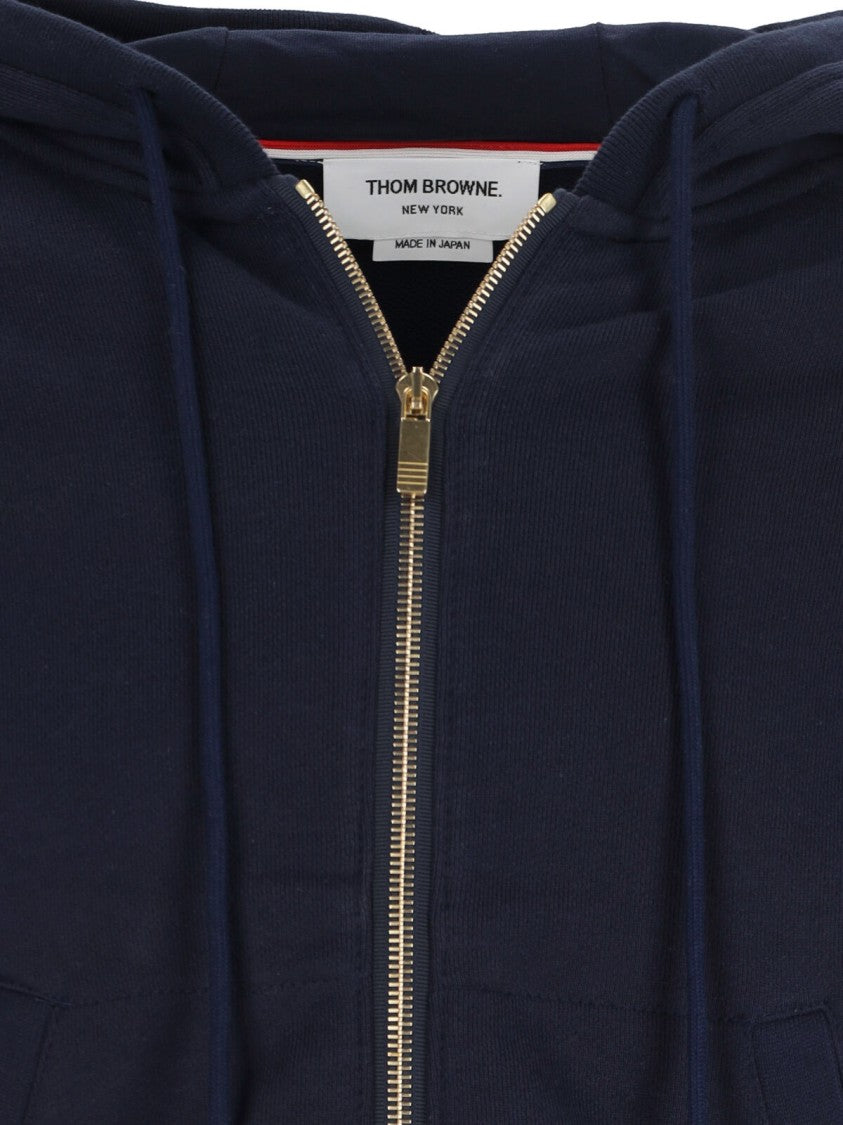 Thom Browne Navy Zip-Up Hoodie With '4-Bar' Detailing And Contrast Elements