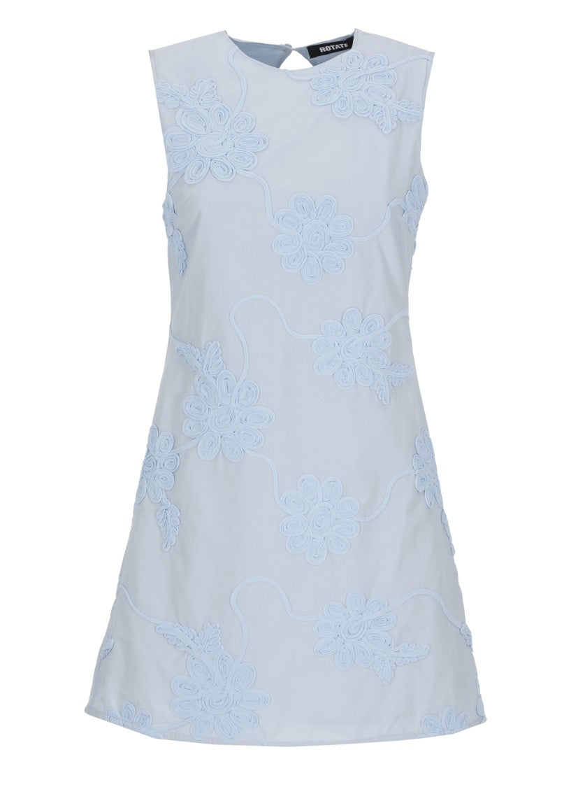 Rotate Floral Relief Mini Flared Dress With Crewneck And Side Zip