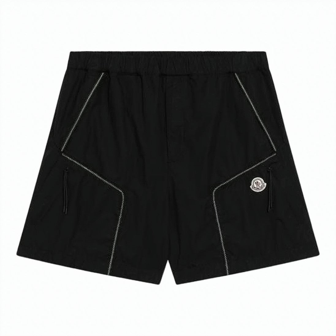 Moncler Black Cotton Elastic Waist Zippered Shorts