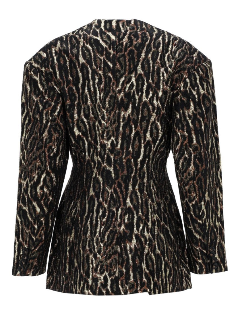 Ganni Animal Print Structured Notched Collar Blazer