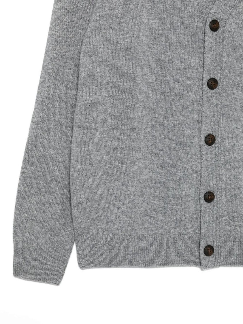 Mc2 Saint Barth Light Grey Wool Cardigan With V-Neckline