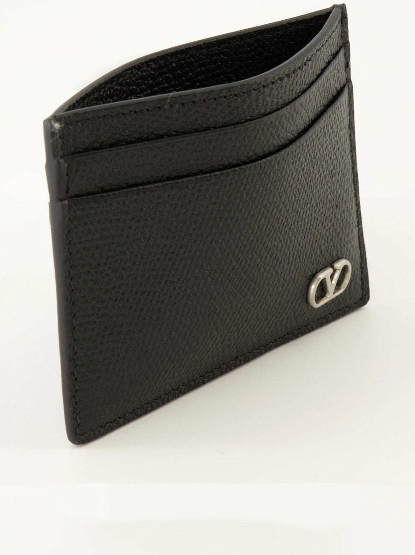 Valentino Black Textured Leather Logo Card Holder