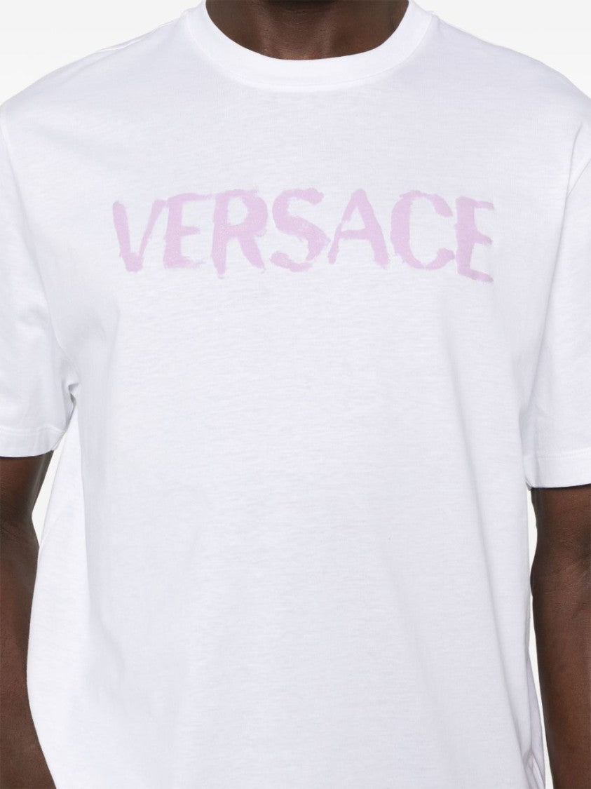 Versace White Minimalist Graphic Detail Crew Neck T-Shirt