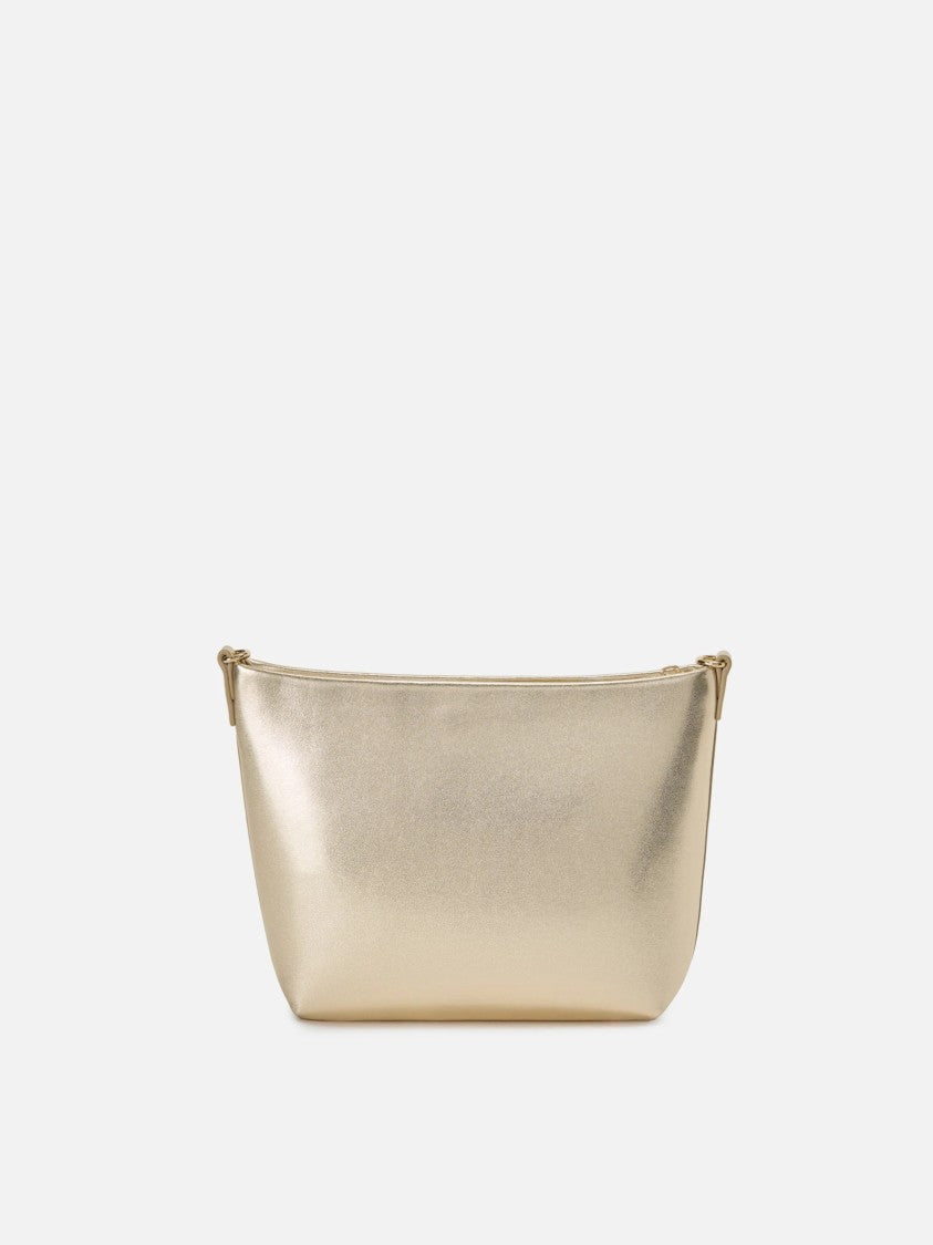 Mc2 Saint Barth Minimalist Metallic Gold Handbag With Embossed Logo Detail