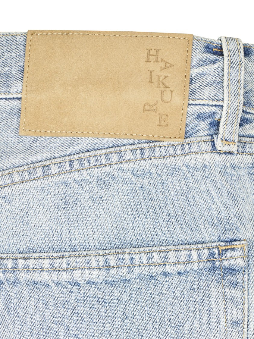 Haikure Light Wash Denim Trousers With Classic Five-Pocket Styling