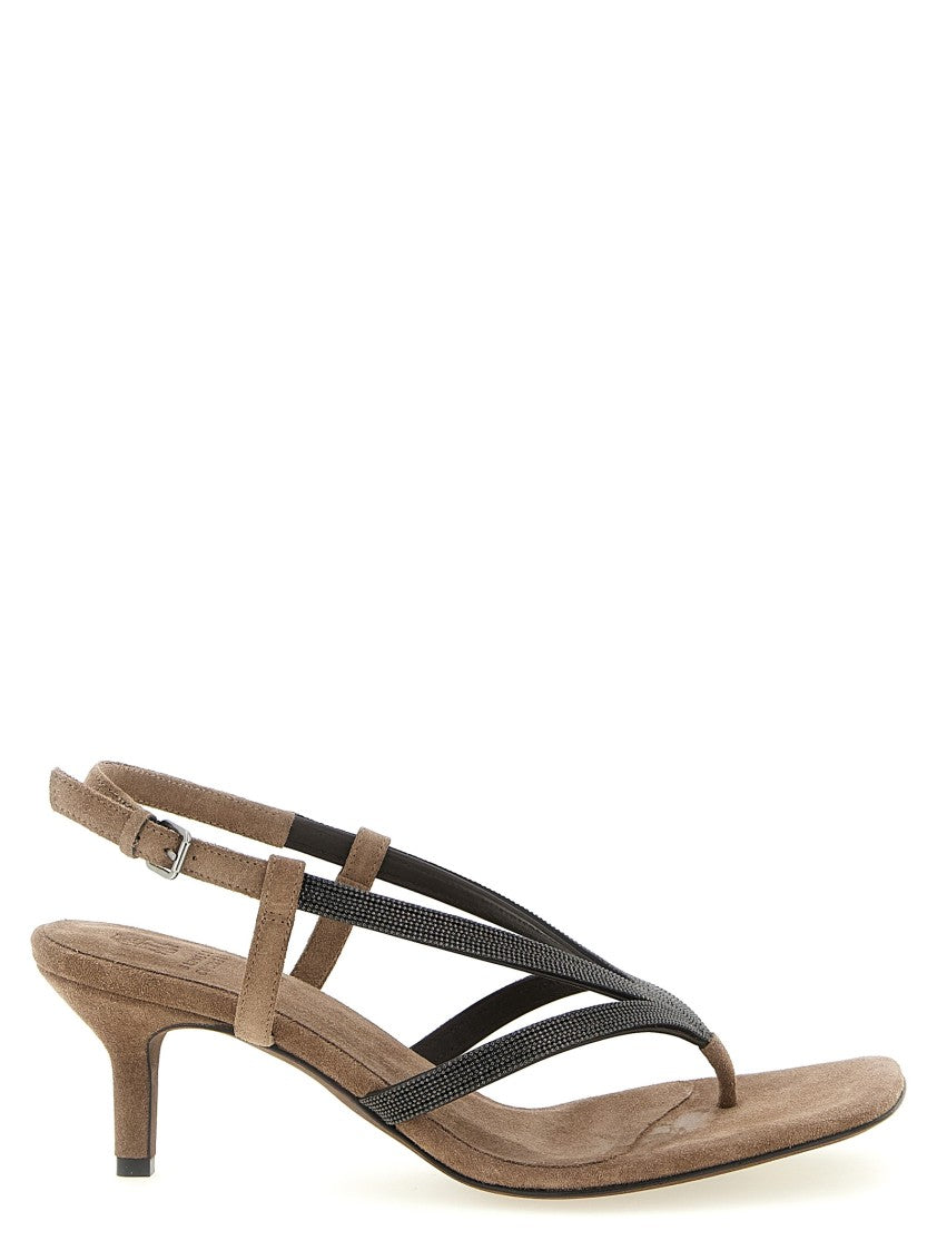 Brunello Cucinelli Suede Sandals With Monile Detail And Adjustable Strap
