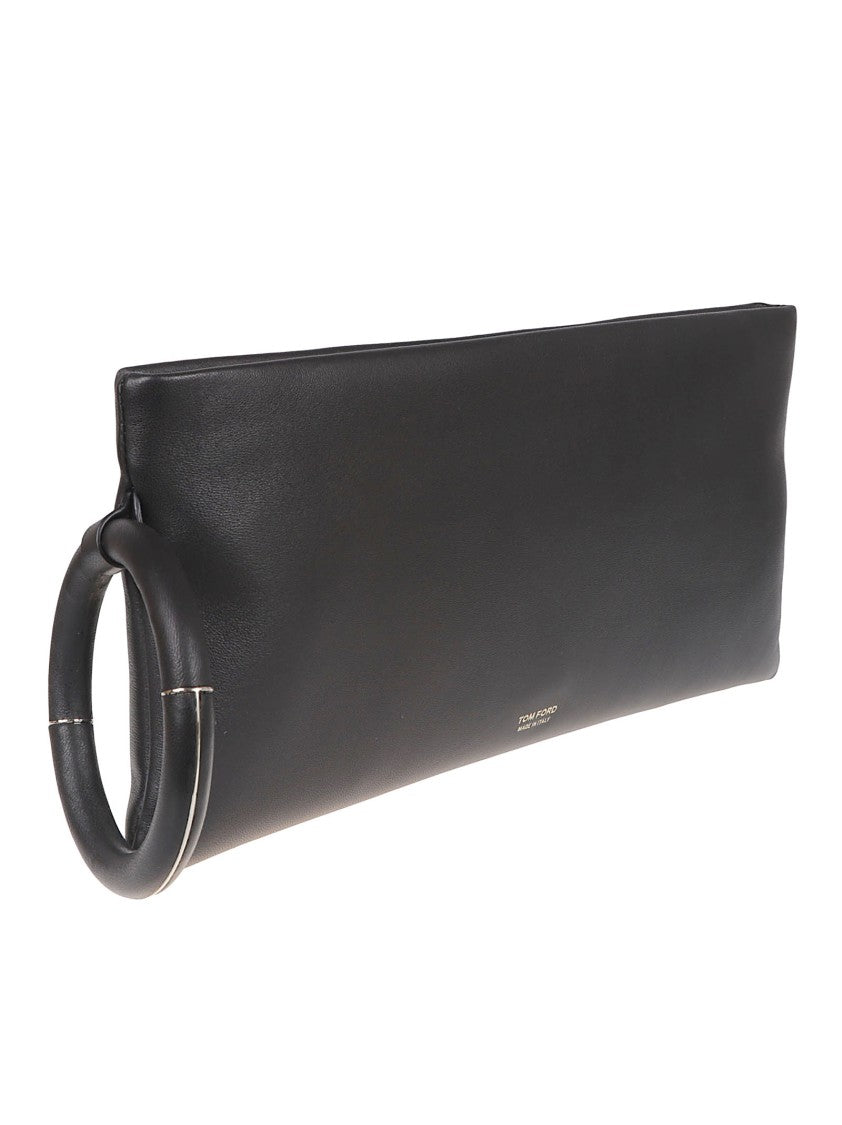 Tom Ford Rectangular Nappa Leather Clutch With Gold Accents
