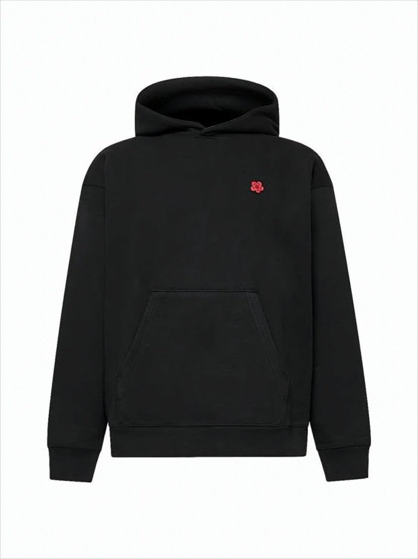 Kenzo Black Hooded Sweatshirt With Floral Emblem Detail