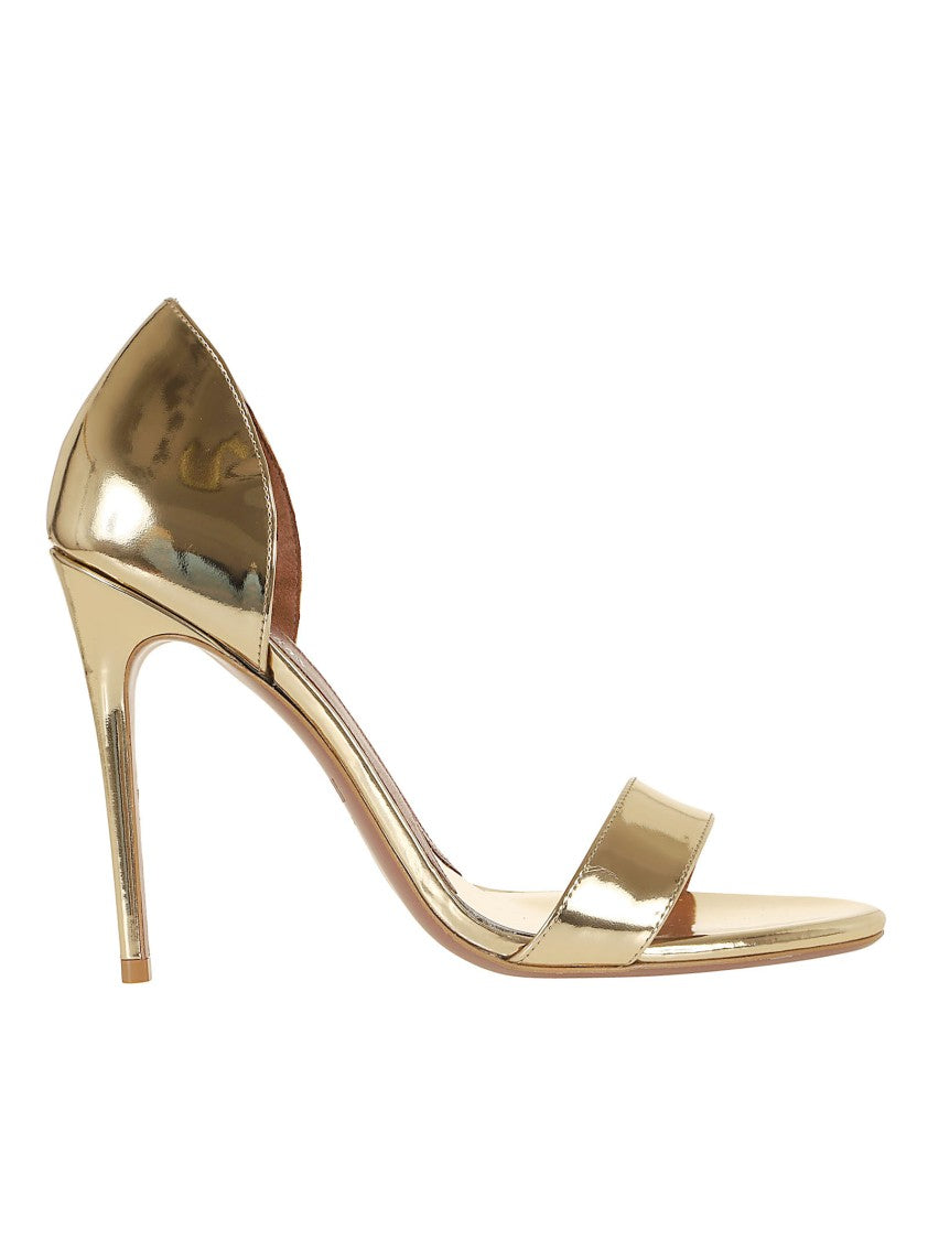 Paris Texas Open-Toe Sandal In Gold Metallic Leather With Stiletto Heel