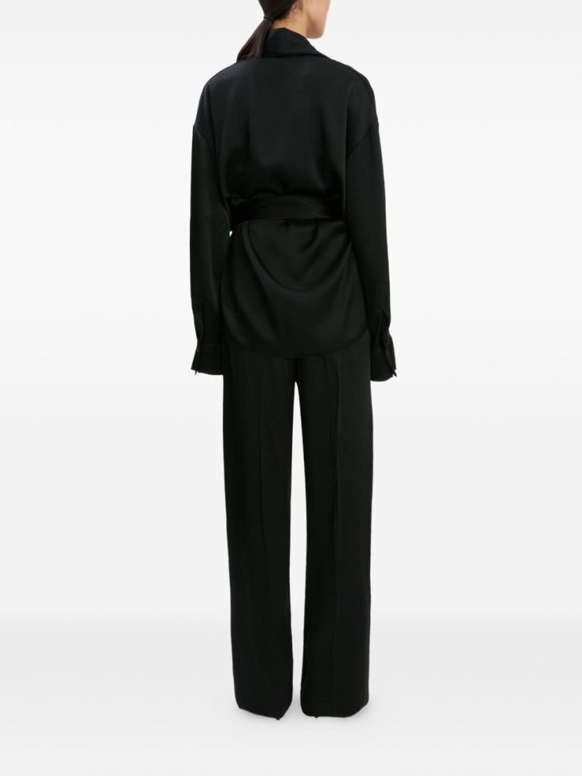 Victoria Beckham Pajama-Style Wrap Blouse With Waist Belt