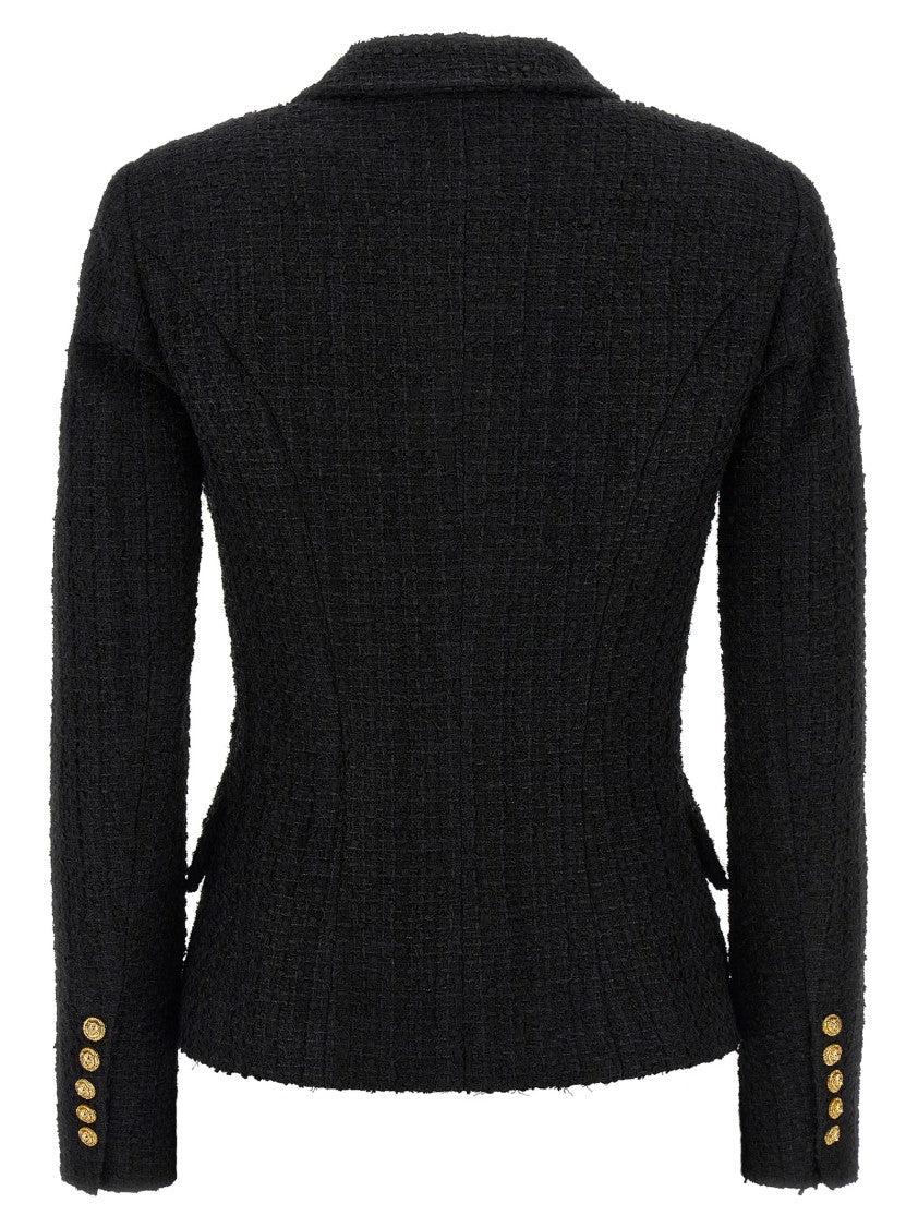 Balmain Double-Breasted Tweed Blazer With Metal Closure And Asymmetric Hem