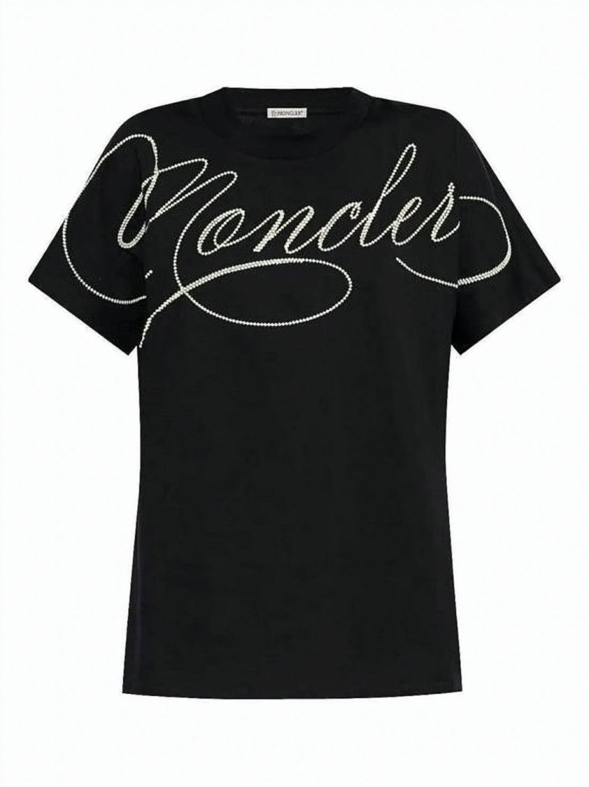 Moncler Cursive Logo Embroidered Cotton T-Shirt