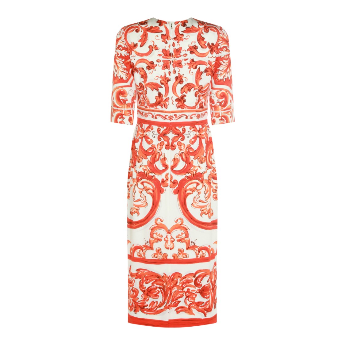 Dolce & Gabbana Vibrant Orange And White Midi Dress With Maiolica Pattern