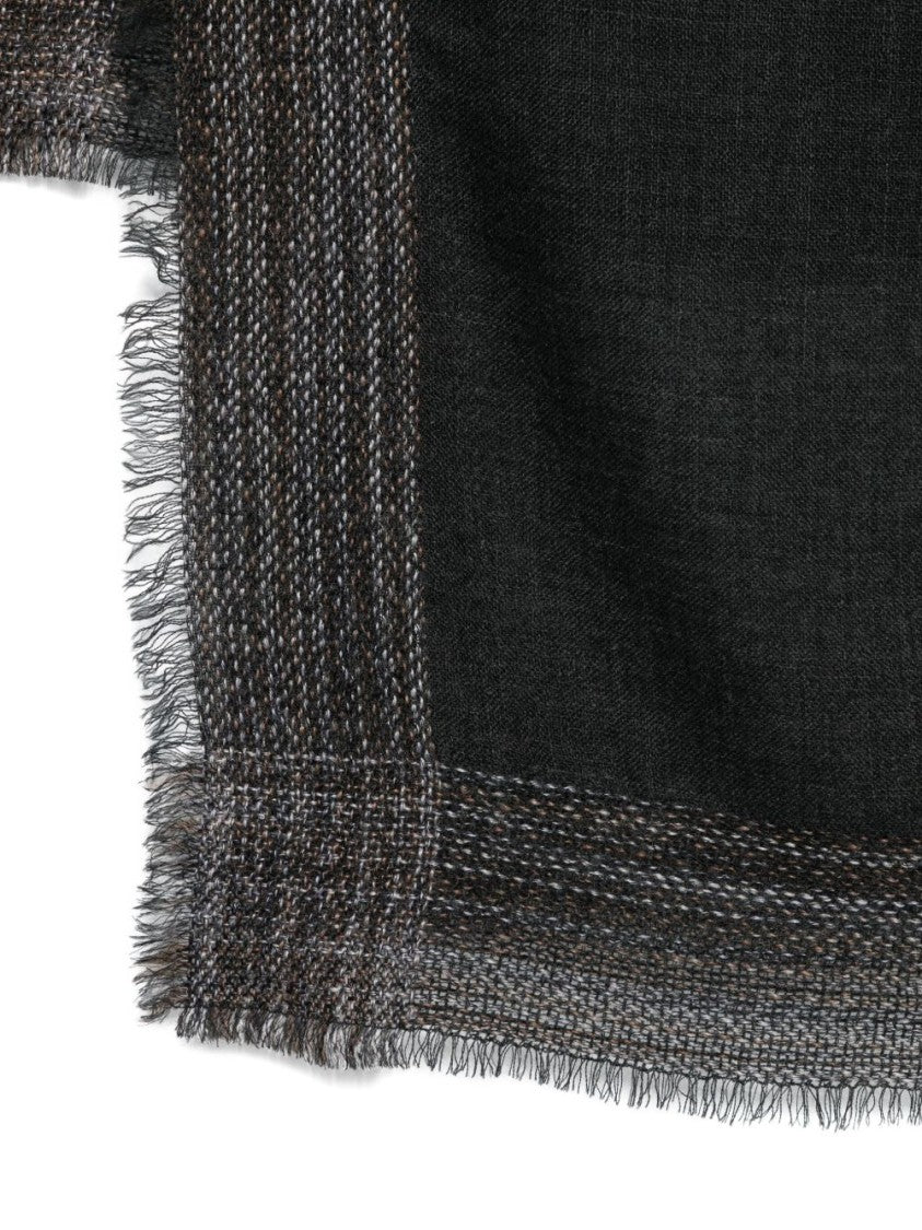 Faliero Sarti Textured Black Virgin Wool And Silk Scarf