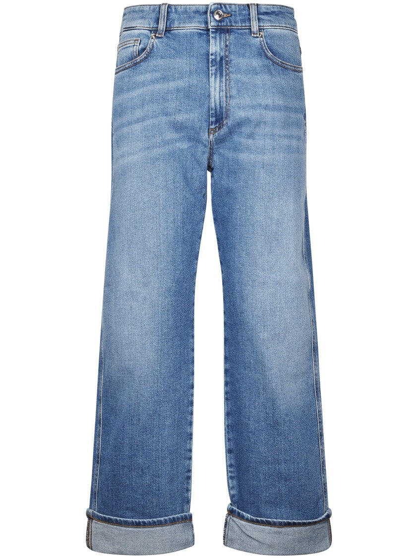 Sportmax Cropped Wide-Leg Jeans With Cuffed Hems And Traditional Five-Pocket Design