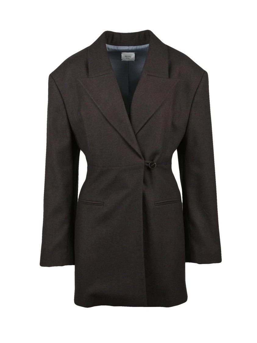 Alysi Tailored Brown Blazer Dress With Double-Breasted Closure