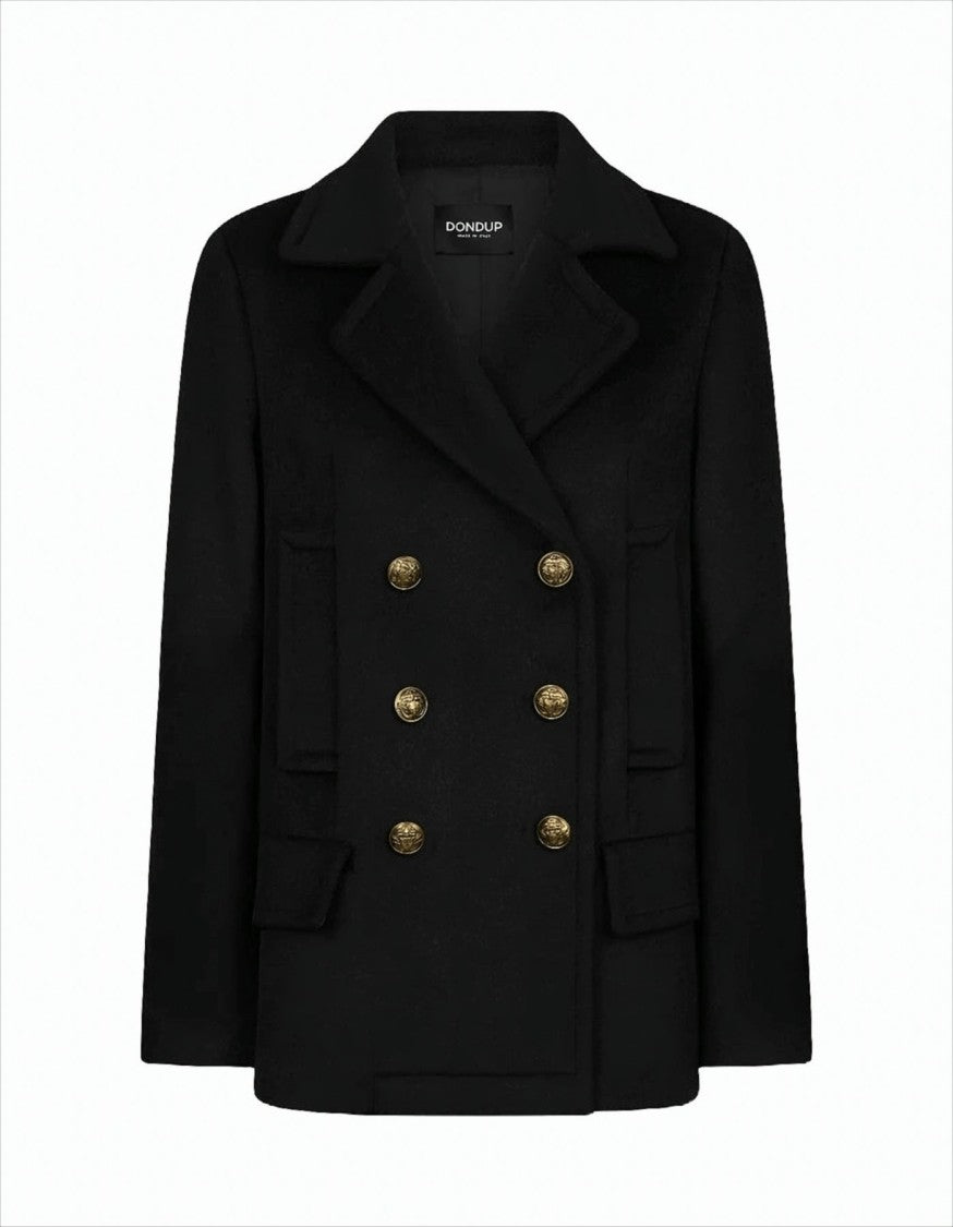 Dondup Double-Breasted Peacoat In Velour Wool Blend