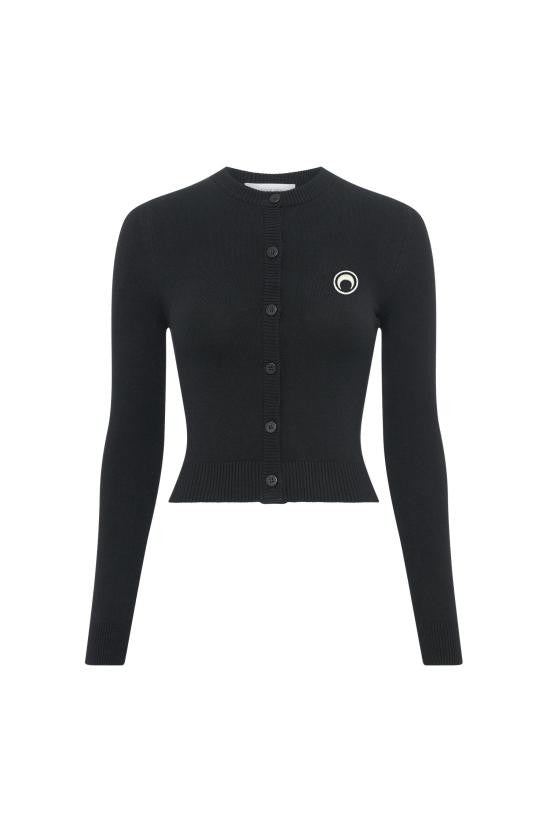 Marine Serre Cropped Long-Sleeved Cardigan With Button-Down Front And Embroidered Logo