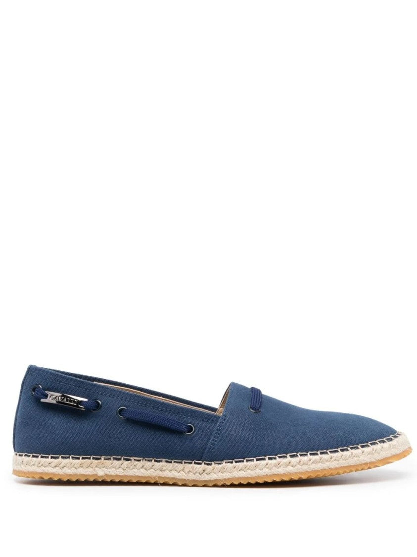 Roberto Cavalli Blue Textile Loafers With Woven Jute Sole