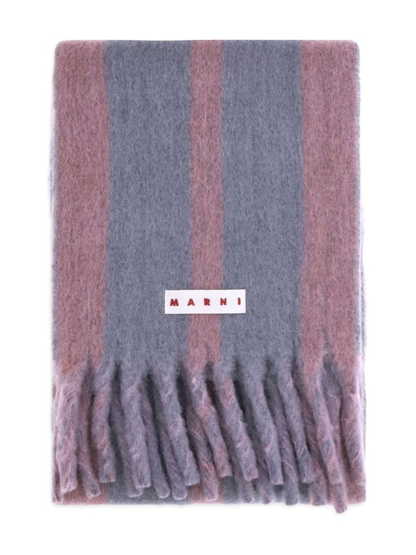 Marni Muted Grey and Purple Striped Wool Blend Scarf