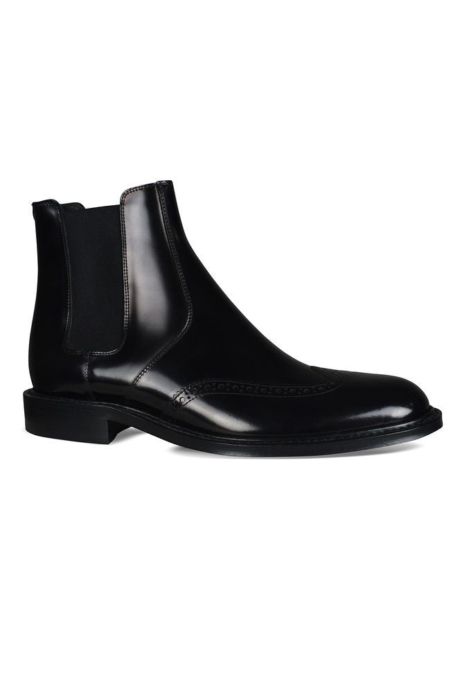 Saint Laurent Richelieu Perforated Chelsea Boots In Black Calf Leather