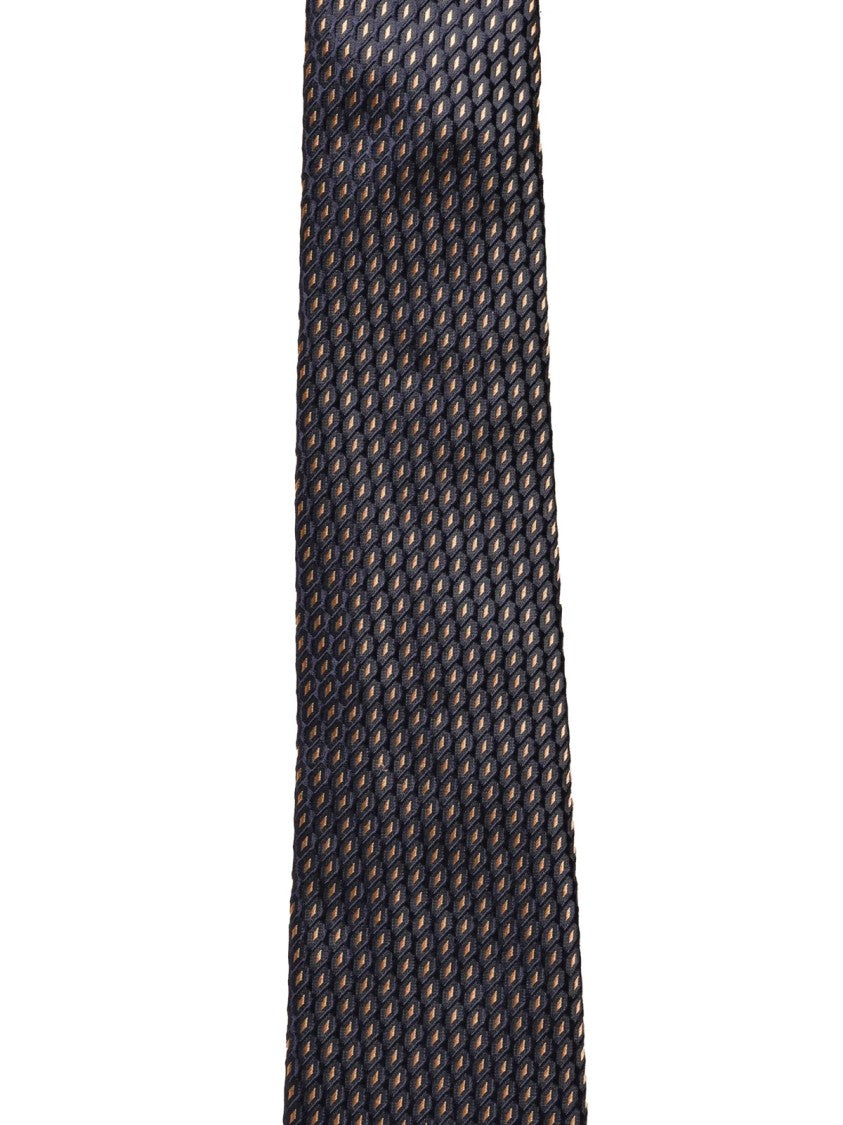 Emporio Armani Textured Slim Tie With Geometric Pattern In Blue And Gold