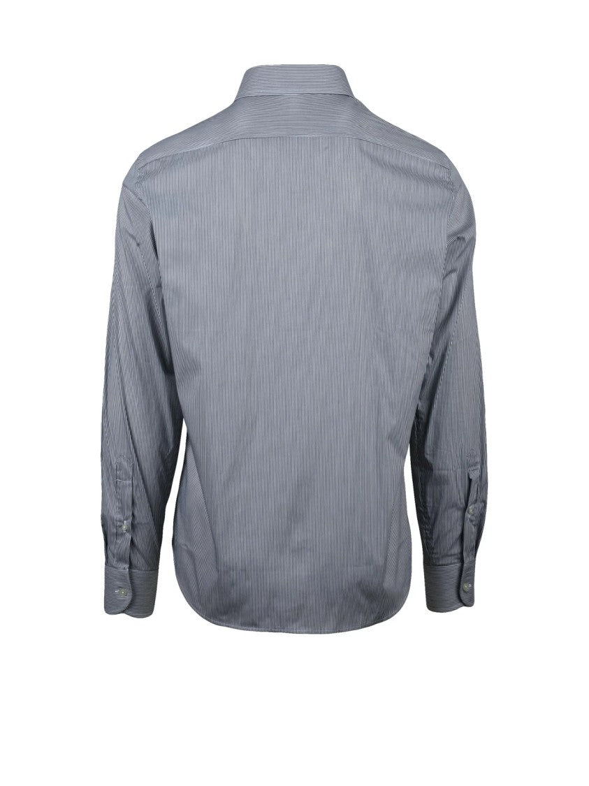 Ghirardelli Contrasting Pinstripe Cotton Shirt With Classic Collar
