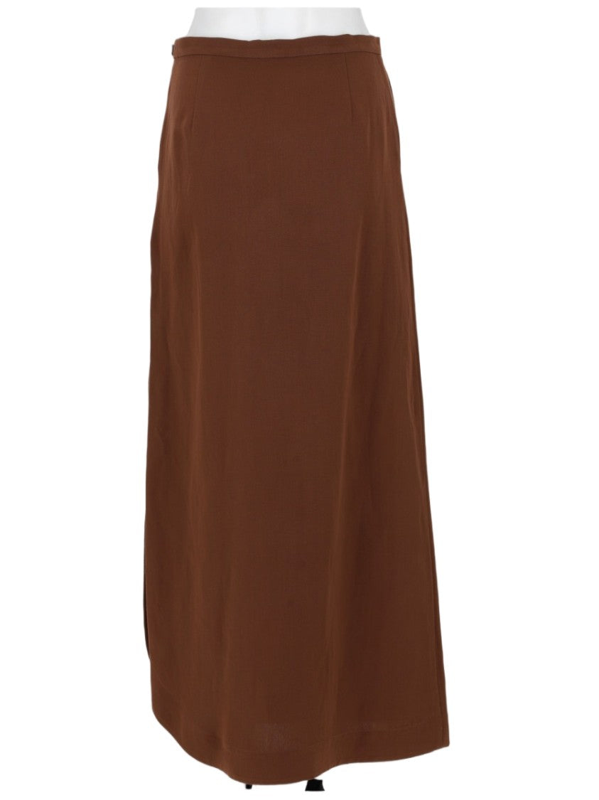 Max Mara Wrap-Style Midi Skirt In Rich Brown Viscose-Linen Blend
