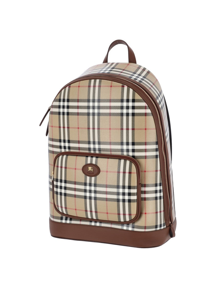 Burberry Beige Check Embroidered Cotton Canvas Backpack