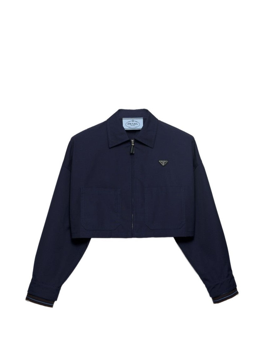 Prada Black Poplin Boxy Minimalist Zipper Jacket