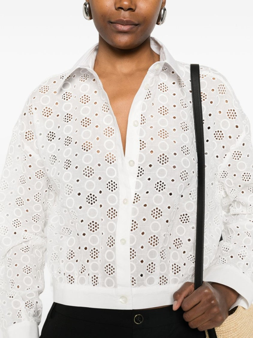 Pinko White Eyelet Lace Cropped Shirt