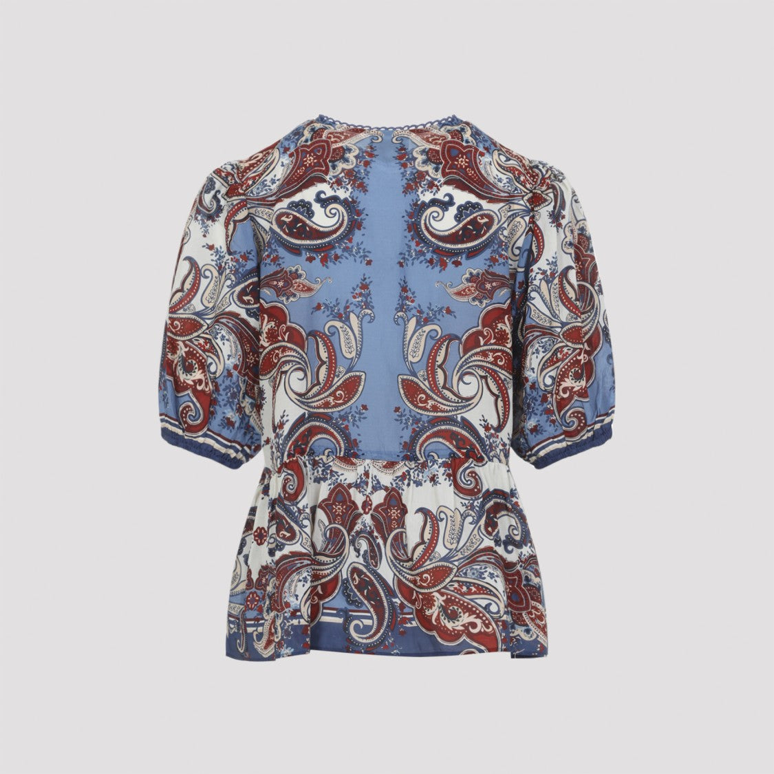 Farm Rio Puffed Sleeve Blue Paisley Shirt With Pattern