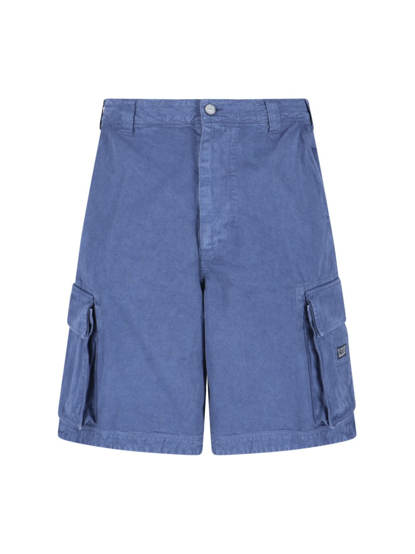 Erl Mid-Waist Blue Cotton Cargo Shorts With Functional Pockets
