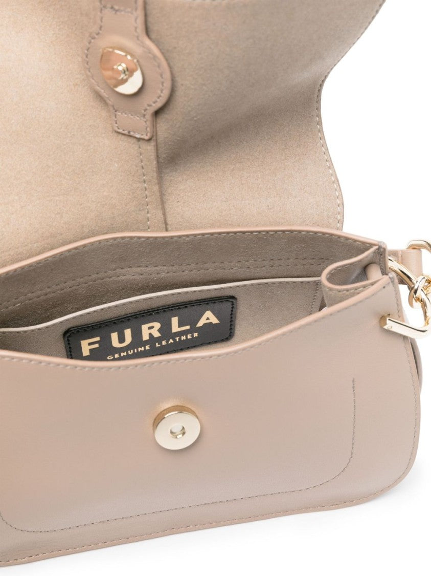 Furla Structured Leather Shoulder Bag With Buckle Closure