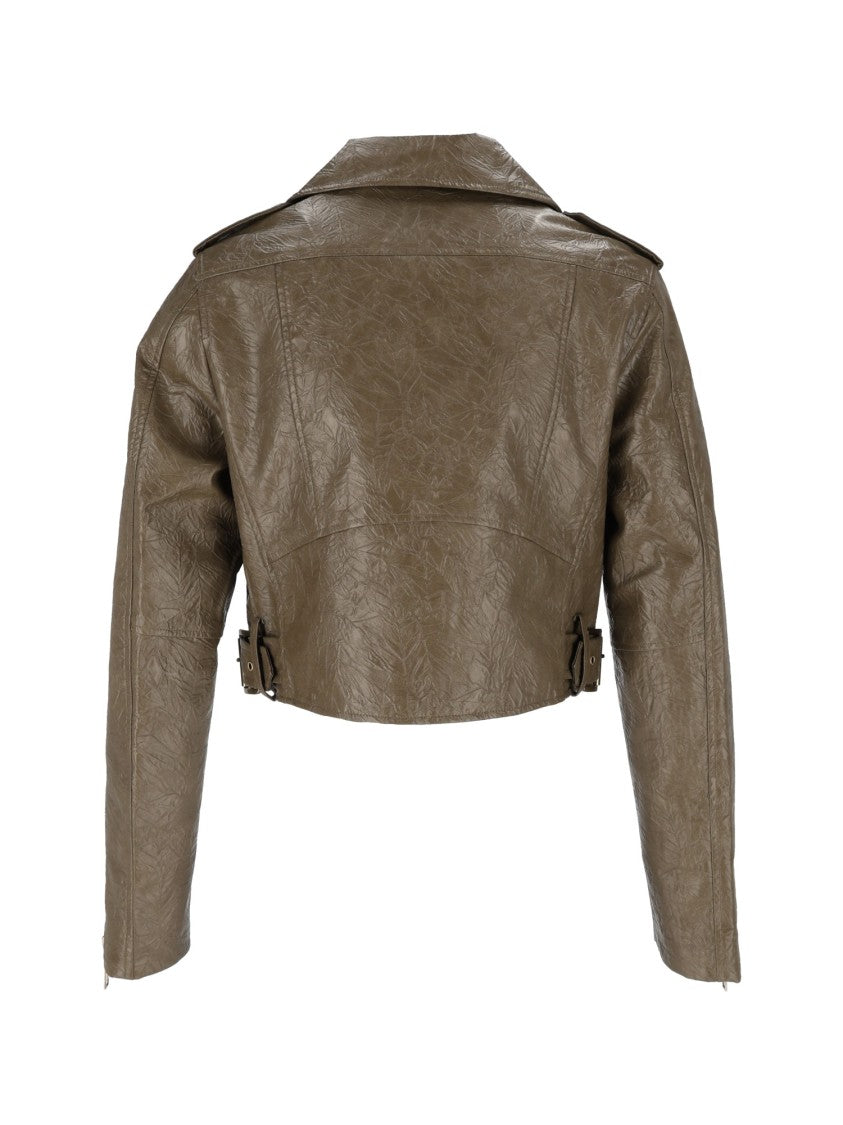 Michael Kors Brown Crop Fx Faux Leather Moto Jacket