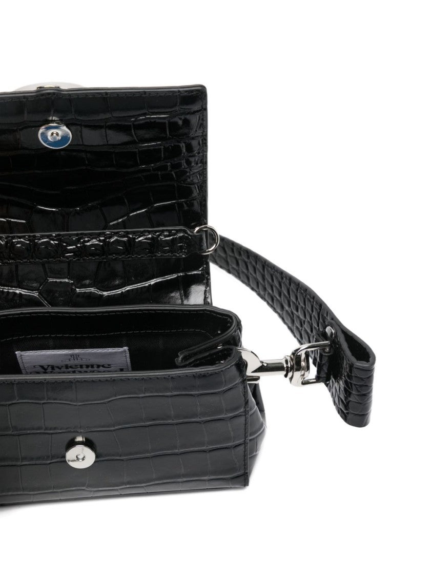 Vivienne Westwood Black Croc-Effect Top Handle Bag