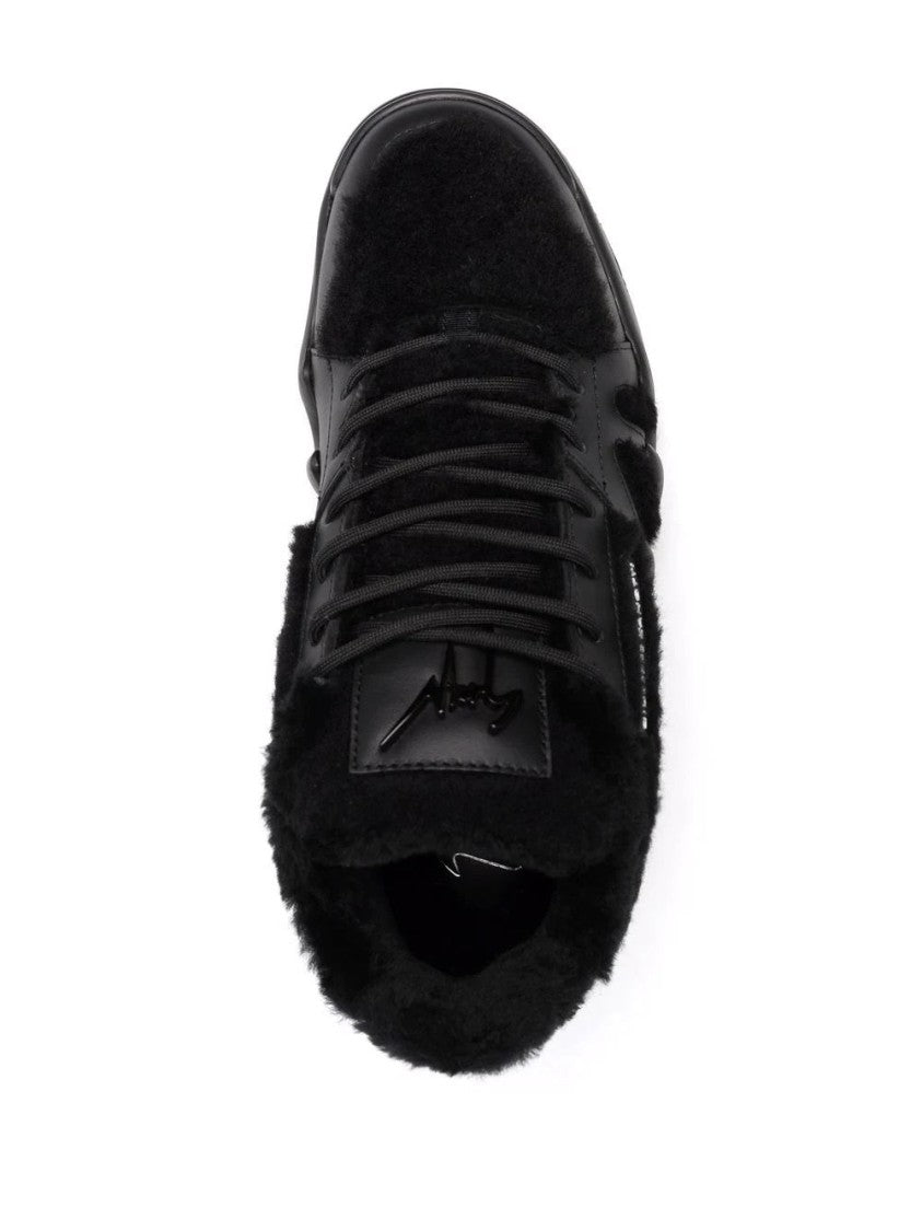 Giuseppe Zanotti Low-Cut Black Trainers With Plush Fur Accents