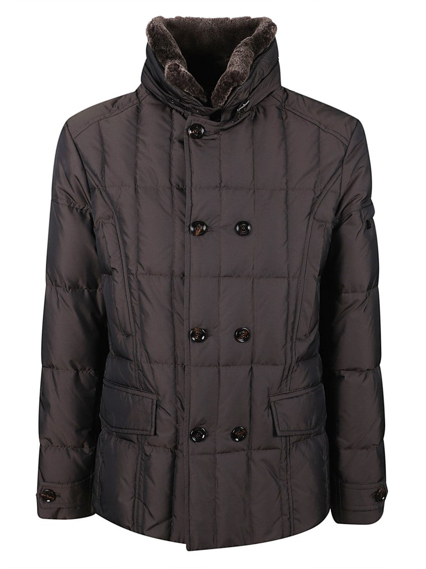 Moorer Padded Double-Breasted Jacket With Detachable Shearling Collar