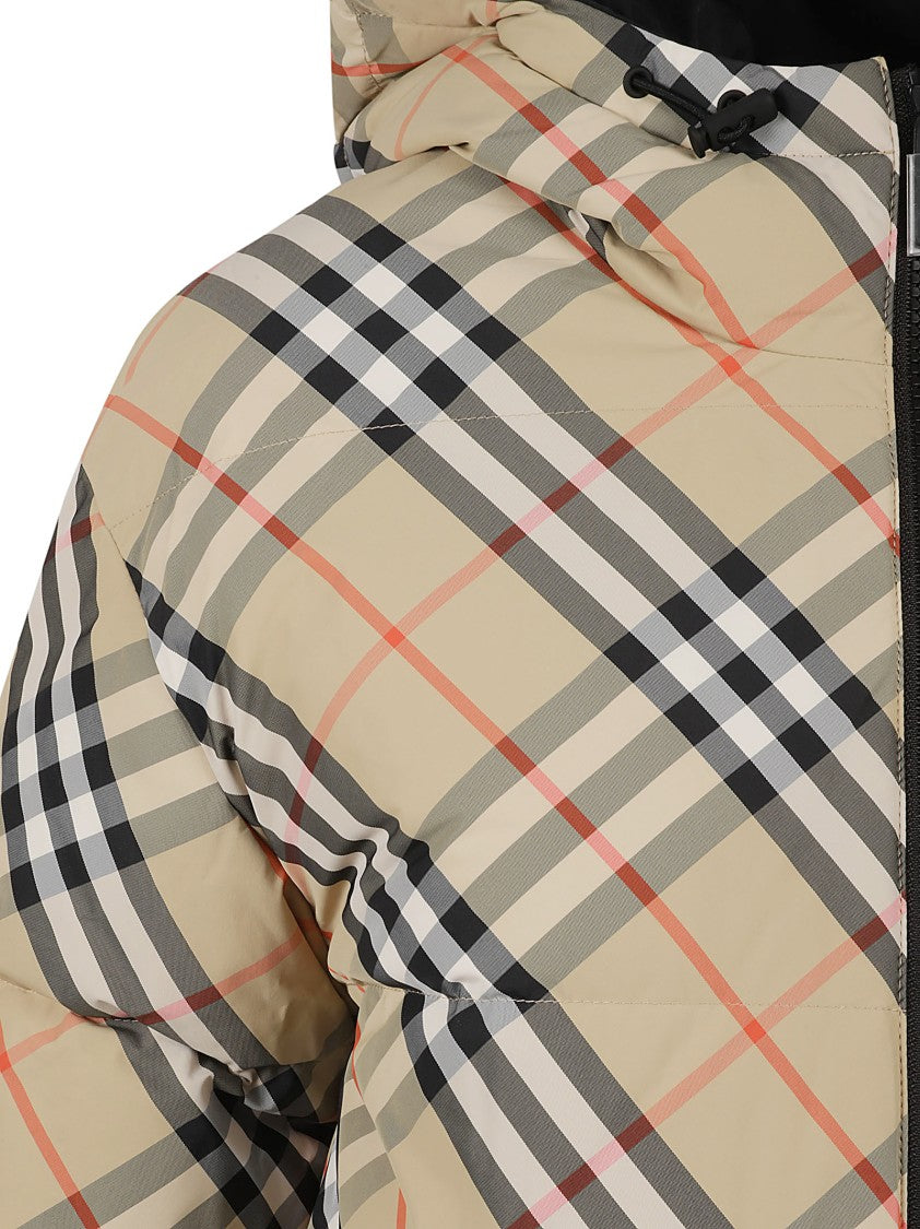 Burberry Puffy Check Pattern Coat With Hood
