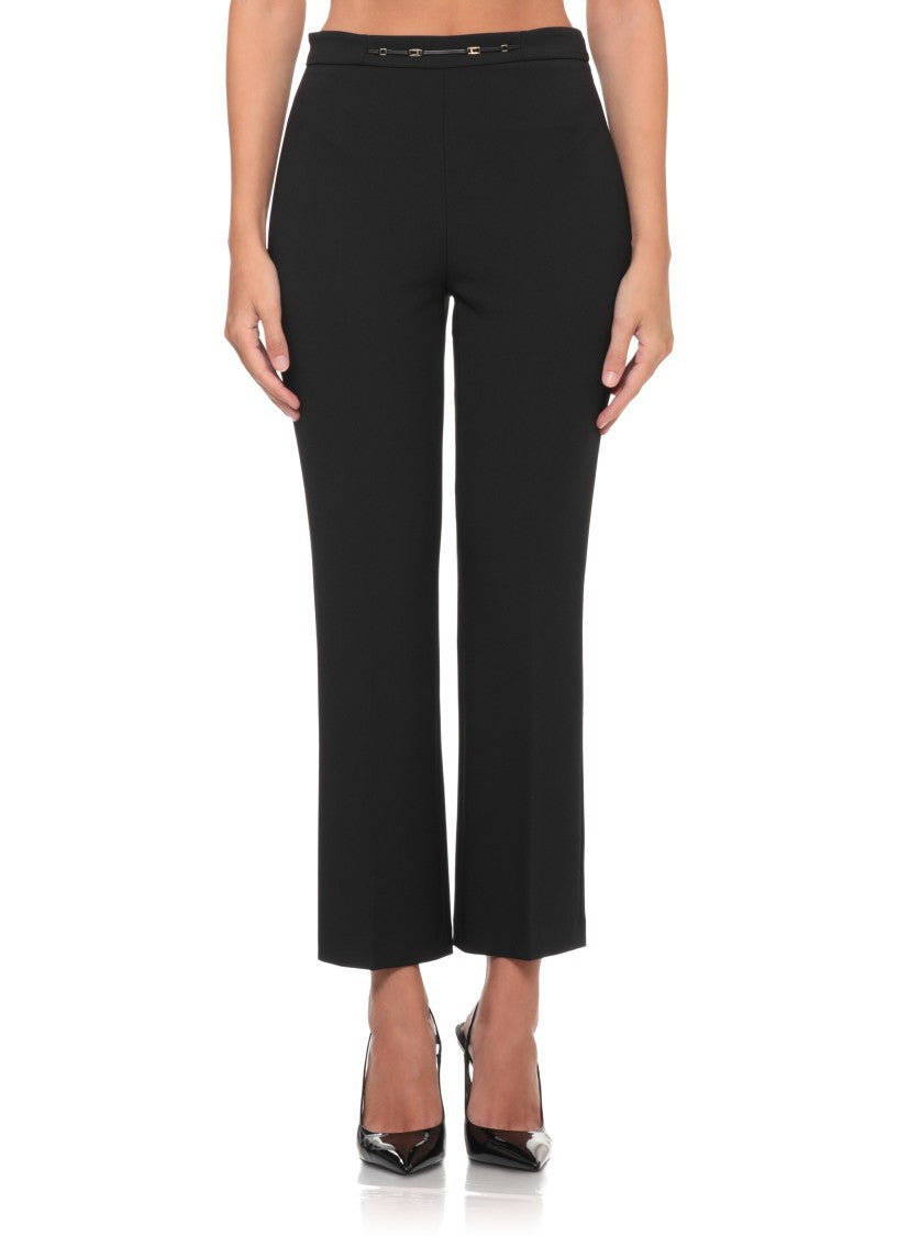 Elisabetta Franchi Cropped Black Trousers With Straight-Leg Silhouette And Decorative Detail