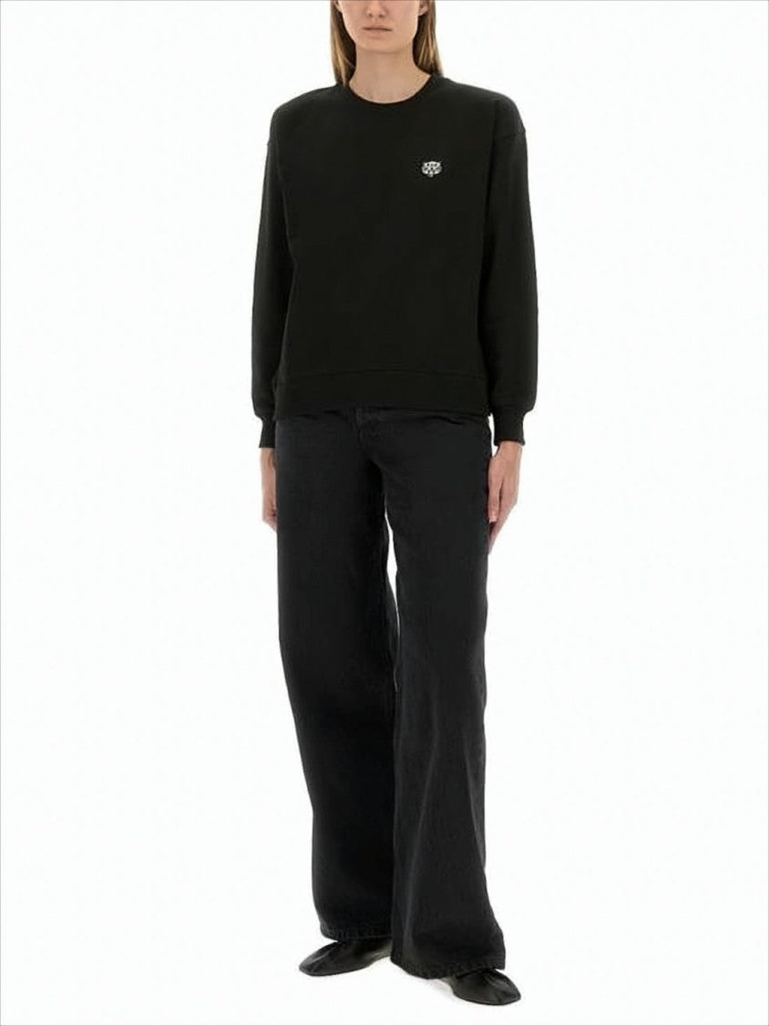 Kenzo Relaxed Fit Long-Sleeve Black Top With Embroidered Logo