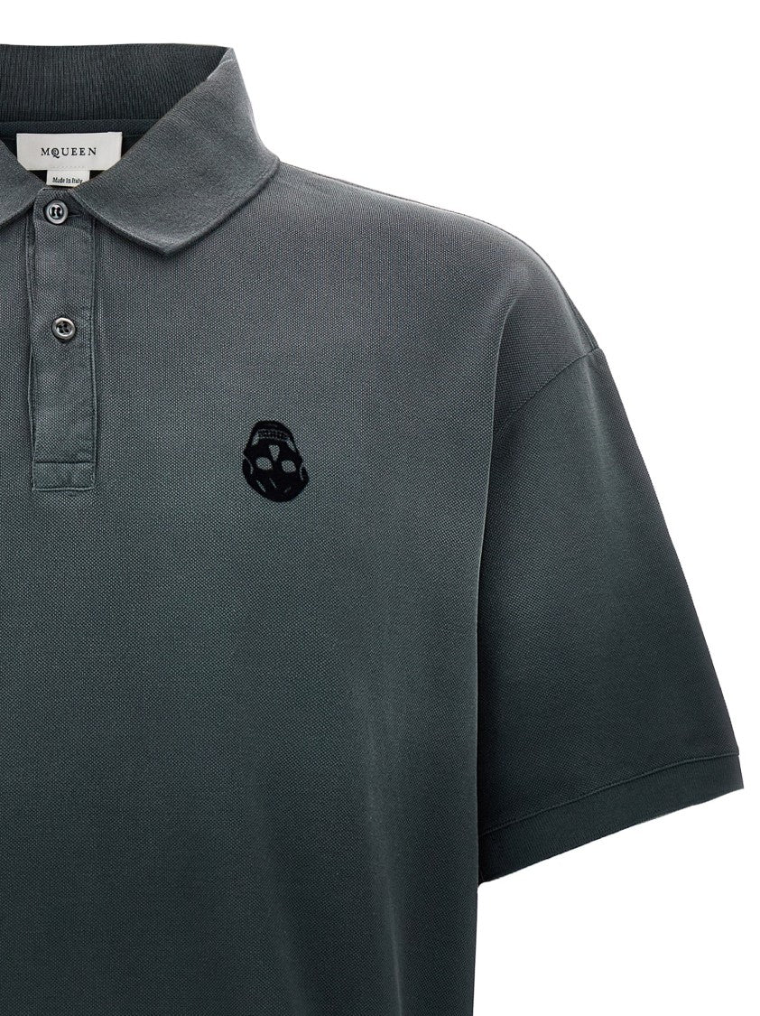 Mcqueen Gradient-Effect Cotton Piqué Polo Shirt With Inverted Velvet Skull Logo