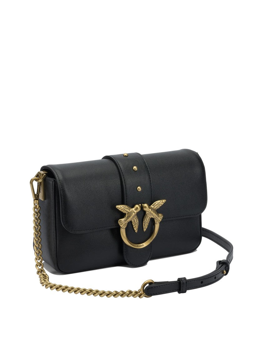 Pinko Rectangular Leather Shoulder Bag With Gold Emblem