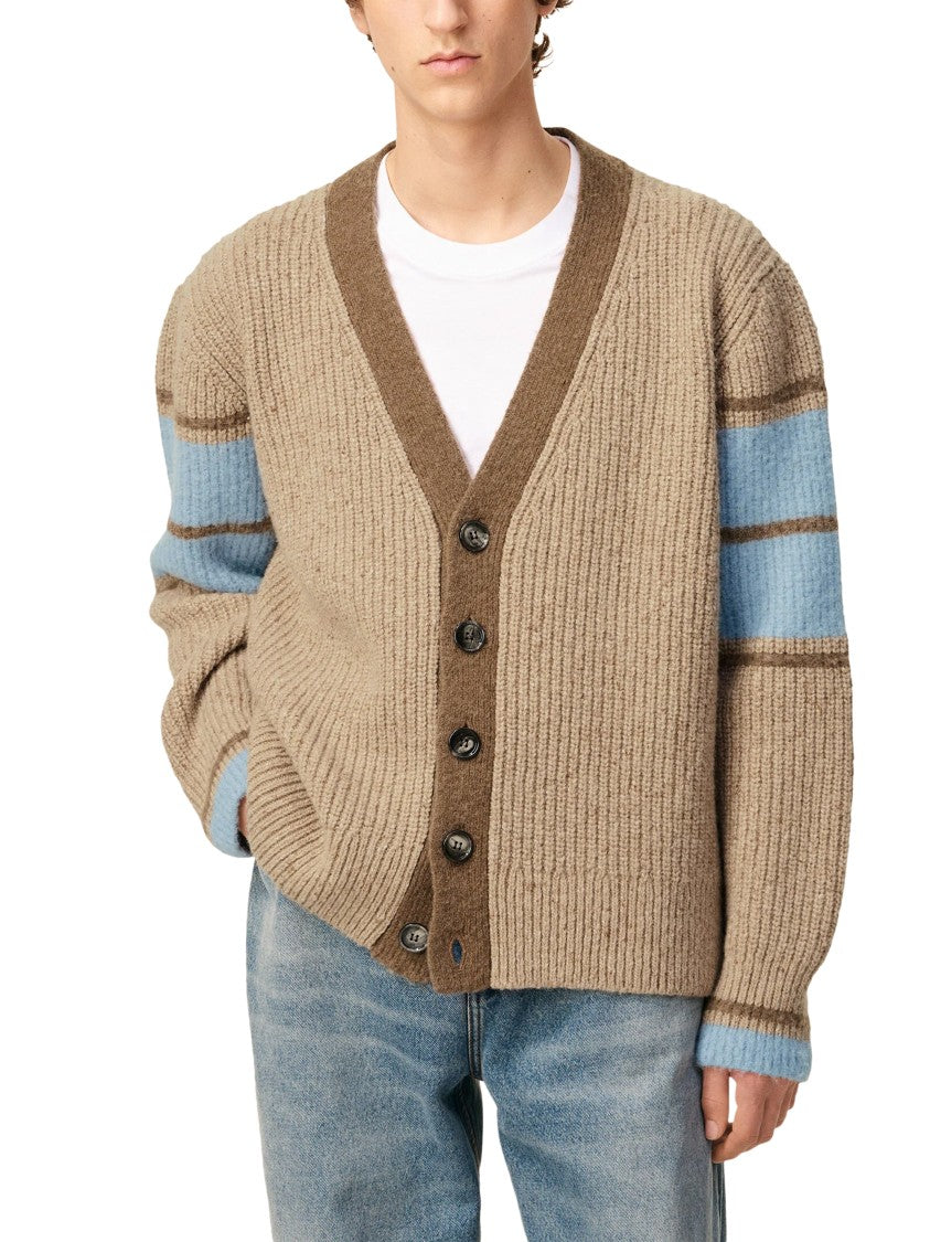 Ami Classic College-Style Wool Sweater In Rich Brown