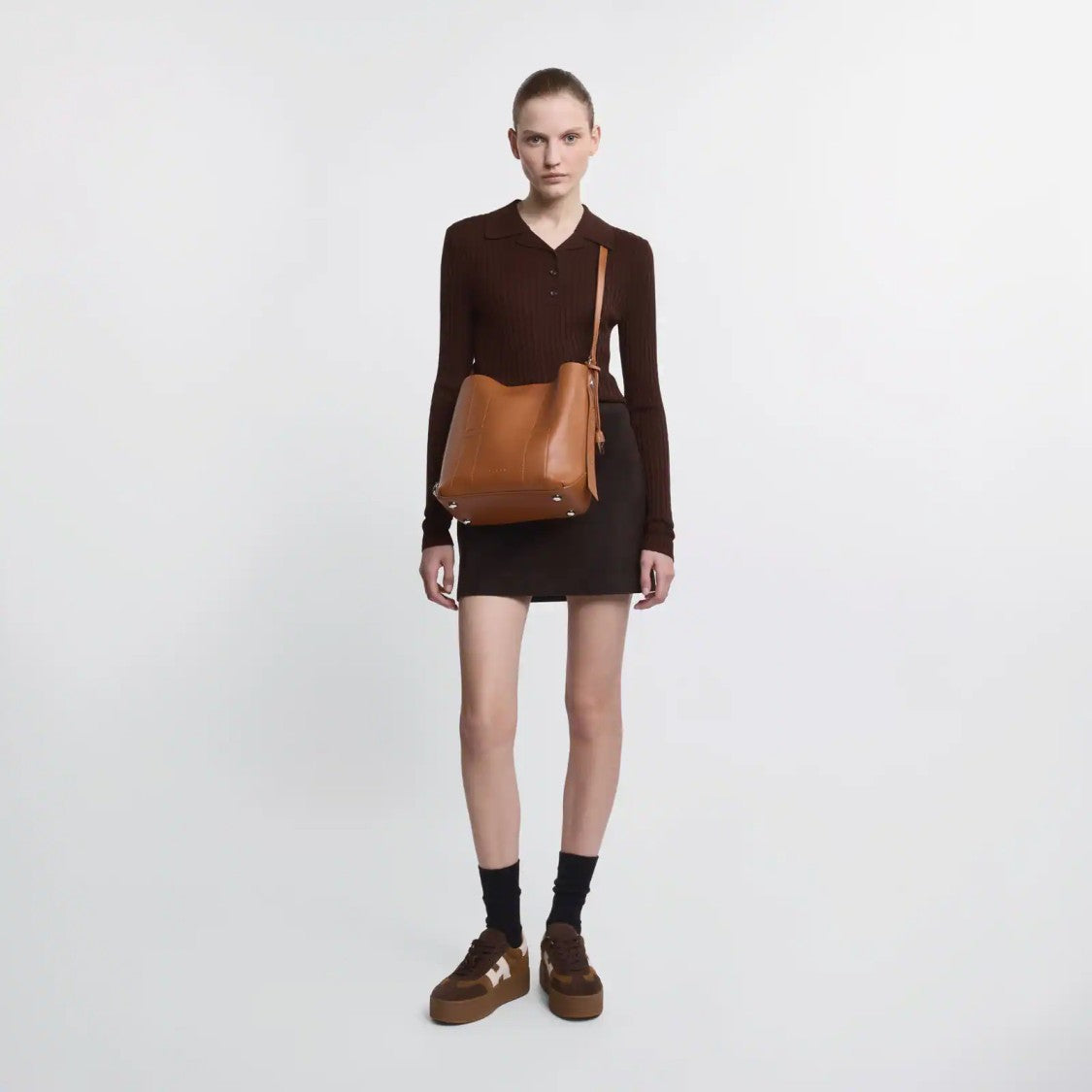 Hogan Refined Brown Leather Hobo Bag