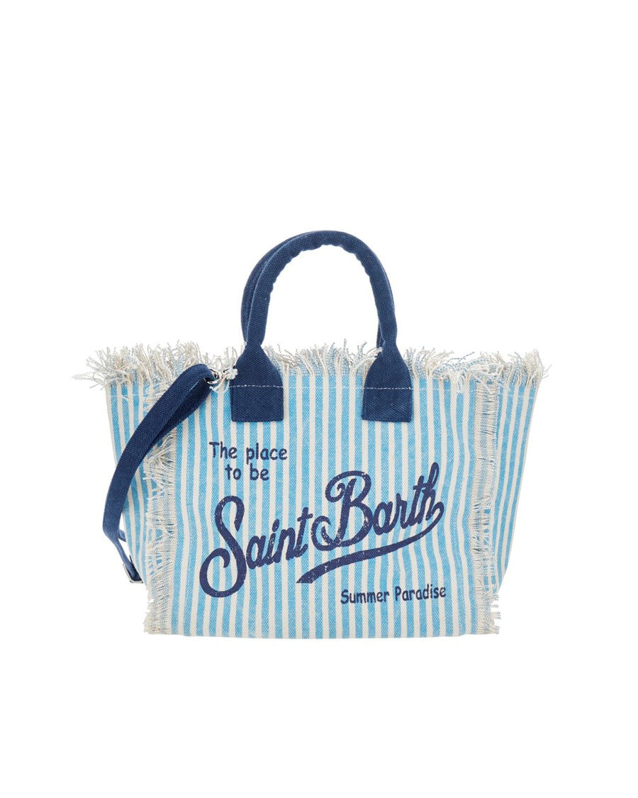Mc2 Saint Barth Medium Tote Bag In Striped Cotton Canvas With Detachable Strap