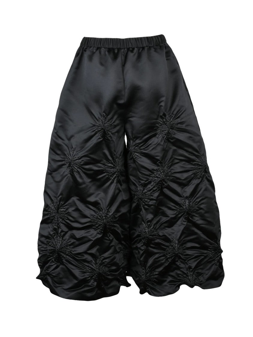 Bunzaburo Black Wide-Leg Gathered Texture Pants