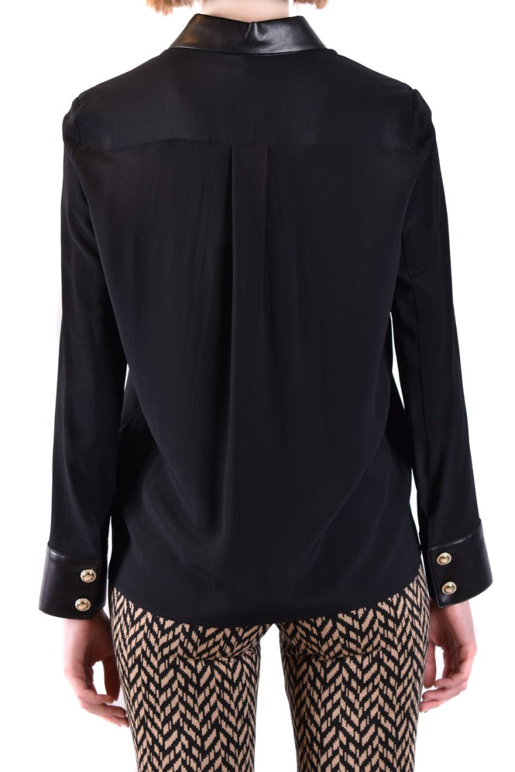 Simona Corsellini Sleek Black Shirt Glossy Leather Accents