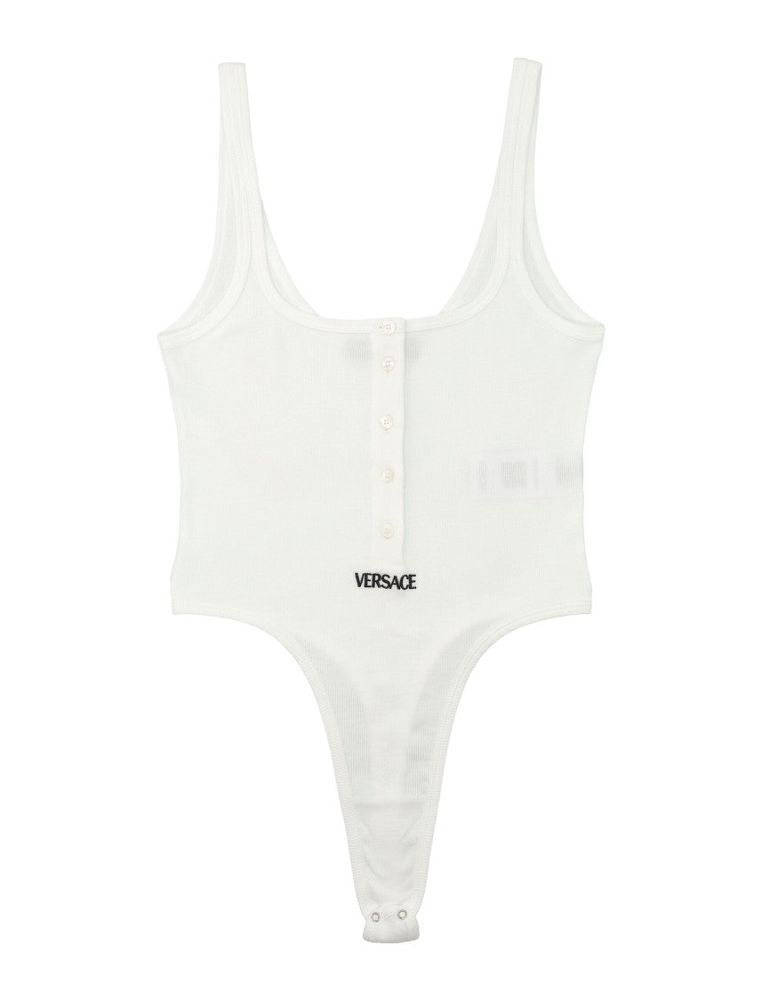 Versace Sensual Ribbed Cotton Bodysuit With Embroidered Logo